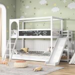 Lit superpos enfant 90 x 200 avec escalierlit mezzanine 2 places avec toit et tableau noir bois massifblanc ...