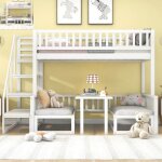 Lit superpos enfant 90x200 / 120x200cm lit adulte lit simpe en bois avec table rglable canap escalier ...