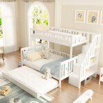 Lit superpos enfant 90x200 / 140x200cm en bois massif avec escalier scurissommier  lattes - en747 ...