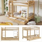 Lit superpos enfant 90x200 - 2 niveaux de lattes & 2 tiroirs  roulettes - scurit nf en747 - garde ...