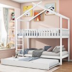Lit superposé enfant 90x200 - blanc - 3 places - bois massif - lit gigogne - barrière de sécurité blanc ... Lit superposé enfant 90x200 - blanc - 3 places - bois massif - lit gigogne - barrière de sécurité blanc ...