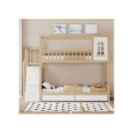 Lit superpos� enfant 90x200 cm - bois naturel - 2 places - escalier avec rangement - style contemporain ...