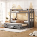 Lit superpos enfant 90x200 cm lit 3 place 1 personne cadre de lit en pin et mdf avec chelle lit escamotable ...