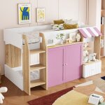 Lit superpos� enfant 90x200 cm en bois massif avec rangement ouvert et �chelle lit mezzanine mi - hauteur ...