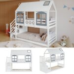 Lit superposé enfant 90x200 cm lit cabane lit 2 place avec rail anti - chute 3 casiers descalier pin ... Lit superposé enfant 90x200 cm lit cabane lit 2 place avec rail anti - chute 3 casiers descalier pin ...