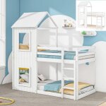 Lit cabane enfant - langtu - lit cabane (�chelle & baldaquin) - pin massif - 90x200 cm - blanc