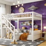Lit superpos� lit enfant 90x200 cm avec escalier de rangement lit mezzanine enfant barri�re antichute ...