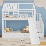 Lit superposé enfant 90x200 cm lit maison avec escalier de rangement toboggan barrières de sécurité et ... Lit superposé enfant 90x200 cm lit maison avec escalier de rangement toboggan barrières de sécurité et ...