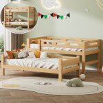 Lit superpos� enfant 90x200 cm - transformable en 2 lits simples - cadre en pin naturel - s�curis� - ...