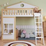 Lit superpos� enfant 90x200 garde - corps haut s�curit� lit superpose cabane design toit fen�tre escalier ...