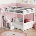 Lit mezzanine 90x200 cm avec escalier lit enfant avec rangement lit simple avec barri�res de s�curit� ...