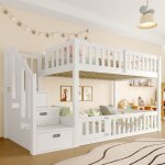 Lit superpos� enfant 90x200cm avec 1 sommier � lattes �chelle avec compartiment de rangement cadre en ...
