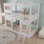 Lit superposé enfant 90x200cm lit en bois avec fenêtre garde - corps et échelle pin + mdf sommier à lattes ... Lit superposé enfant 90x200cm lit en bois avec fenêtre garde - corps et échelle pin + mdf sommier à lattes ...