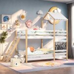 Lit superpos enfant 90x200cm bois massif 2 places lit mezzanine avec escalier lit cabane enfant protection ...