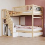 Lit superpos� enfant - 90x200 pin massif - �chelle avec rangement - tiroir de rangement - sommier � lattes ...