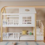 Lit superpos� enfant 90x200cm �chelle de rangement et barri�re s�curit�design maison avec fen�tre / toit ...