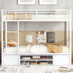 Lit superpos� enfant 90x200cm lit mezzanine avec casier lit 2 person avec barre de s�curit� lit structure ...