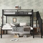 Lit superpos� enfant / ado 90x200 & 120x200cm fer + mdf noir / bois vintage - armoire �chelle rangement ...