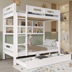 Lit superpos� enfant blanc avec 2 tiroirs � roulettes + �tag�res adjustables? s�curit� en747 ? 90x200cm ...