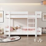 Lit superpos enfant blanc 90x200cm - escalier intgr barrires renforces & structure bois scurit ...