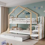 Lit superpos� enfant cabane - 90x200 - 3 places - avec lit coulissant 90x190 - escalier avec 3tiroirs ...