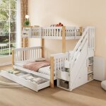 Lit superpos� enfant double multifonction - panier & tiroir de rangement - armoire escalier - blanc + ...