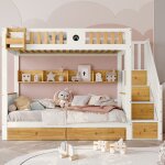 Lit superpos� enfant avec escalier rangement tiroirs & �tag�res & casiers lit s�curis� en747 - blanc ...