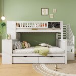 Lit superpos� enfants multifonctionnel 90x200 cm et 140x200 cm avec 2 tiroirs de rangement casiers et ...