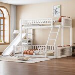 Lit superpos� enfant - portes battantes pliables�tag�res et toboggan - blanc sans matelas90 x 200 cm ...