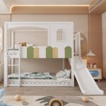 Lit superpos� enfant avec toboggan - lit cabane haut 90x200 cm espace jeu modulable dessous �chelle de ...