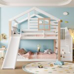 Lit superpos enfant avec toboggan et escalier barrires de scurit rangements style scandinave - blanc ...