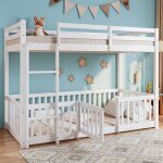 Lit superpos� - singularity - avec escalier angle droit - bois massif - blanc - 90 x 200 cm