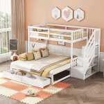 Lit superpos� �volutif 90x200cm avec lit escamotable - 2 tiroirs de rangement - escalier int�gr� - transformab ...