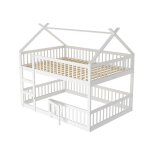 Lit superpos� familial 140x200 cm en bois massif blanc deux niveaux modulables avec escalier et barri�res ...