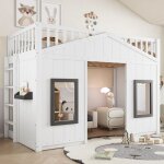 Lits superpos�s lit familial avec escalier avec dispositif anti - chute et grille lit b�b� avec fen�tre ...