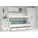 Lit superpos� max 3 enfant 200x80 200x120 escalier - sommier & barri�re de s�curit� 5 tiroirs charge ...