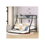 Lit superpos� en m�tal - muvoe - 90(140)x200 cm - noir - �chelle des deux c�t�s - lit escamotable