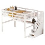 Lit superposé et mezzanine enfantlit coffre - escalier avec tiroirs de rangement et étagères - blancpin140x ... Lit superposé et mezzanine enfantlit coffre - escalier avec tiroirs de rangement et étagères - blancpin140x ...
