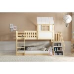 Lit superpos mezzanine avec escalier 90x200 cm cabane bois massif barrire de scurit echelle sommier ...