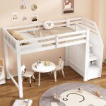 Lit superpos� et mezzanine - trois casiers dans leacalier - pincouleur blanc90x200cm - hauss spole