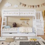 Lit superpos� enfant 90 x 190 cm - lit mezzanine - blanc - s�curis� avec barri�res - armoire � �chelle ...