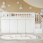 Lit superpos� avec protection bureau 2 casiers dans lescalier pin + mdf blanc 90x200cm - hauss spole