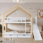 Lits superpos�s - singularity - lit superpos� maison toboggan & tiroirs - 90x200 cm - pin massif - barri�re ...