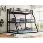 Lit superpos triple - noir - 2x90x200cm & 140x200cm - mtal - 3 places - montage facile