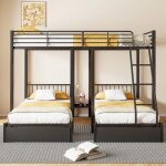Lit superposé triple 3 tiroirs métal transformable 140x200 + 2x90x200 multifonction noir - sans matelas ... Lit superposé triple 3 tiroirs métal transformable 140x200 + 2x90x200 multifonction noir - sans matelas ...