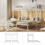 Lit superpos� triple - 90x200 cm - 3 places - m�tal blanc - �chelle et garde - corps inclus