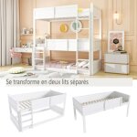 Lit superposé triple 90x200 cm avec 3 places - lit enfant avec sommier à lattes - en bois massif - design ... Lit superposé triple 90x200 cm avec 3 places - lit enfant avec sommier à lattes - en bois massif - design ...