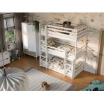 Lit superpos triple 90x200 - matelas inclus - lit pour enfants - structure en bois de pin - avec sommier ...