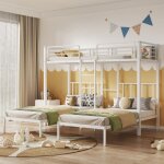Lit superposé triple 90x200cm lit enfant lit simple en métal avec table Échelle balustrade et sommiers ... Lit superposé triple 90x200cm lit enfant lit simple en métal avec table Échelle balustrade et sommiers ...