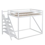 Lit sur�lev� 140x200 cm en bois massif blanc avec �chelle de s�curit� et garde - corps hauts ? design ...
